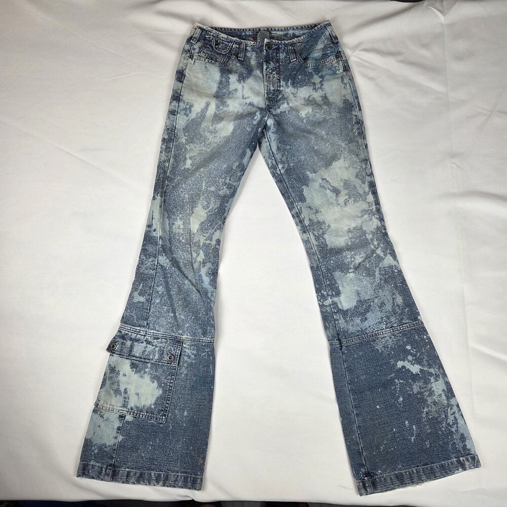 Silver Jeans Co. Women's Size 26 Bleached Acid Wash Flare Cargo Denim Jeans Y2K